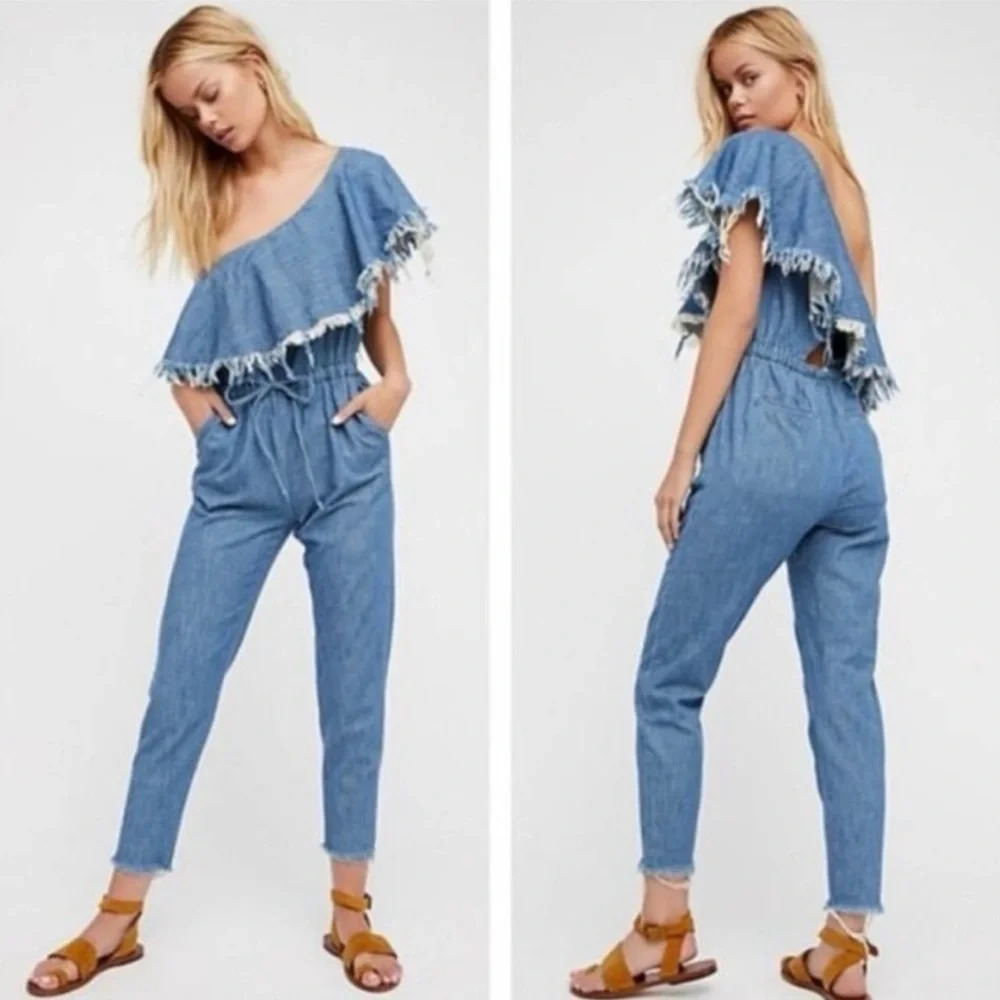 BlankNYC Making Waves Cotton Jumpsuit
Frayed One Shoulder with Back Cut out